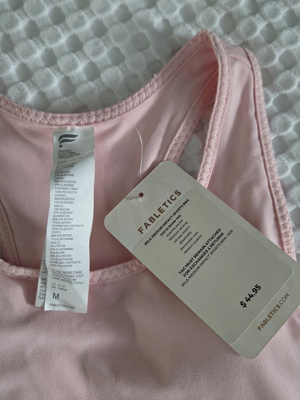 Fabletics Light Pink Racerback Sports Bra - Picture 2 of 4
